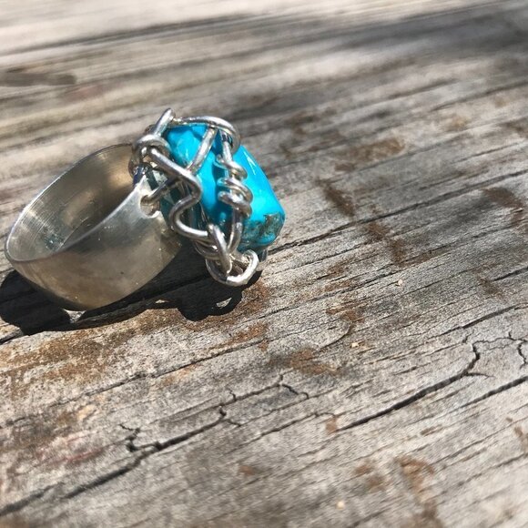 Genuine Morenci Turquoise Gemstone Ring Size 9 Sterling Silver 925 Handmade - Picture 6 of 7